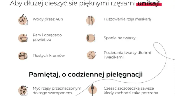 Aby dłużej cieszyć się pięknymi rzęsami, unikaj tuszowania maskarą i tłustych kremów. Pamiętaj, czym myć sztuczne rzęsy: szamponem przeznaczonym do tego celu.