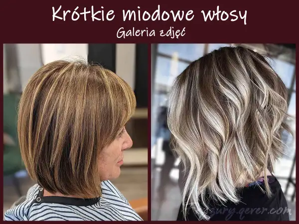 Dwie kobiety z krótkimi włosami. Po lewej: balejaż w odcieniach miodu. Po prawej: balejaż blond z ciemniejszymi pasmami.